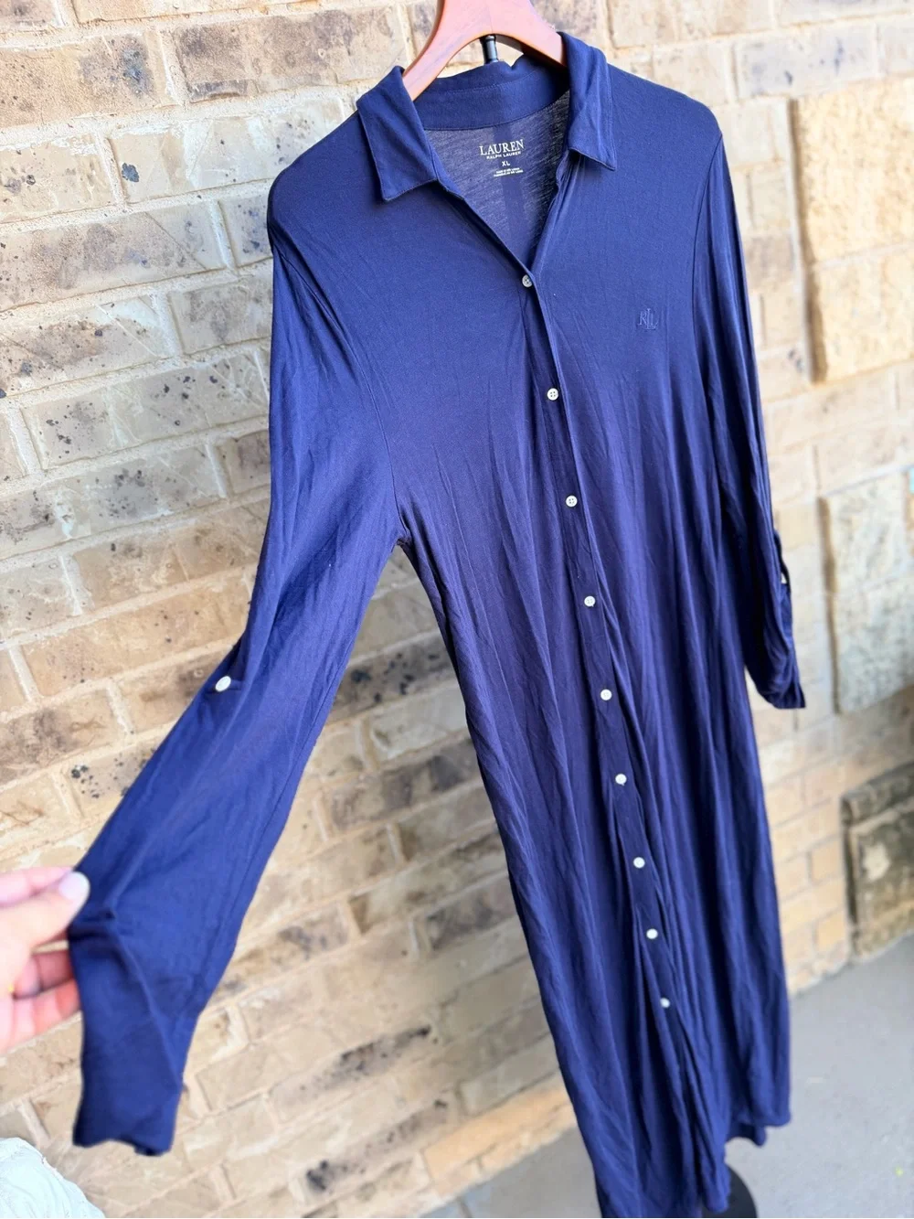 Ralph Lauren Women’s Long Button-Front Navy Sleep Shirt Dress Size XL